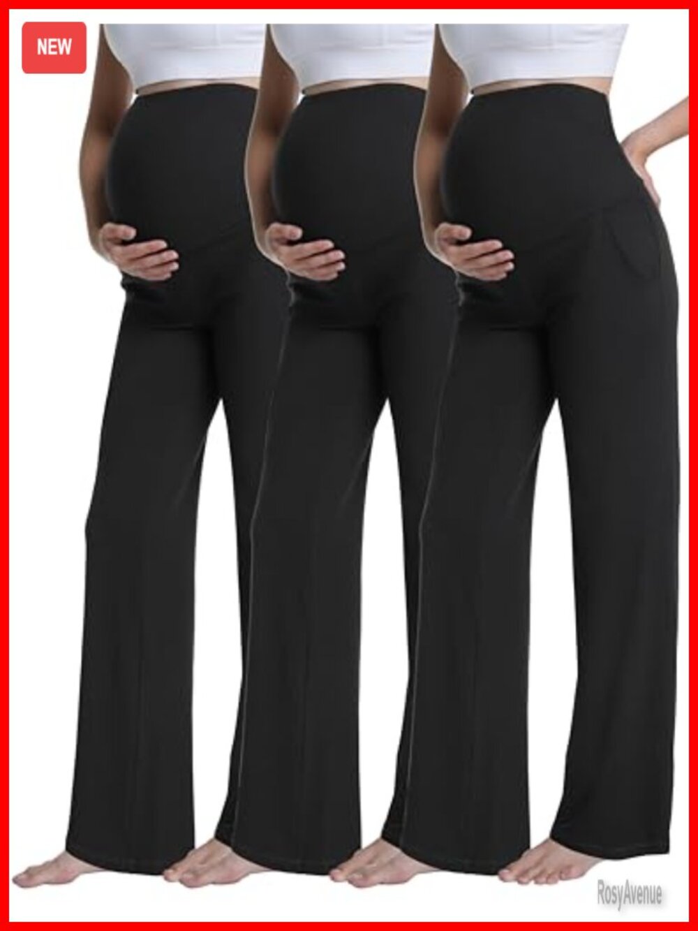 3 Pack Maternity Pants Wide Leg High Rise Full Panel Lounge Pregnancy